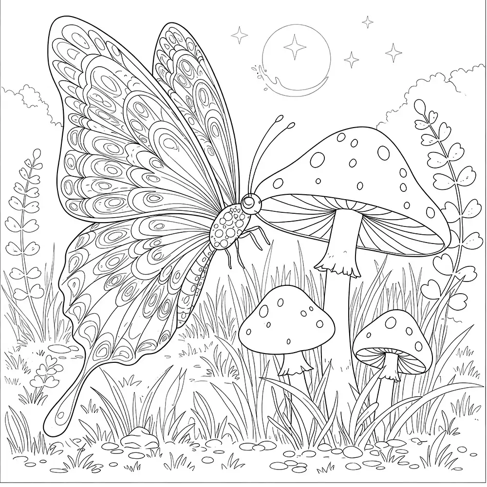 flower butterfly coloring page for adult